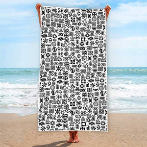 Black And White Adinkra Tribe Symbols Beach Towel