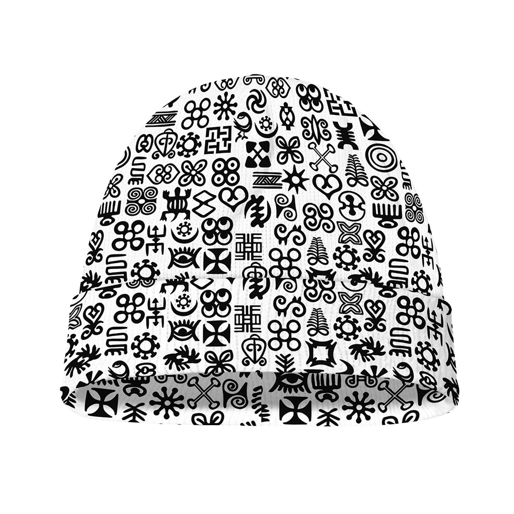Black And White Adinkra Tribe Symbols Beanie