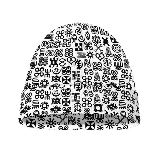 Black And White Adinkra Tribe Symbols Beanie