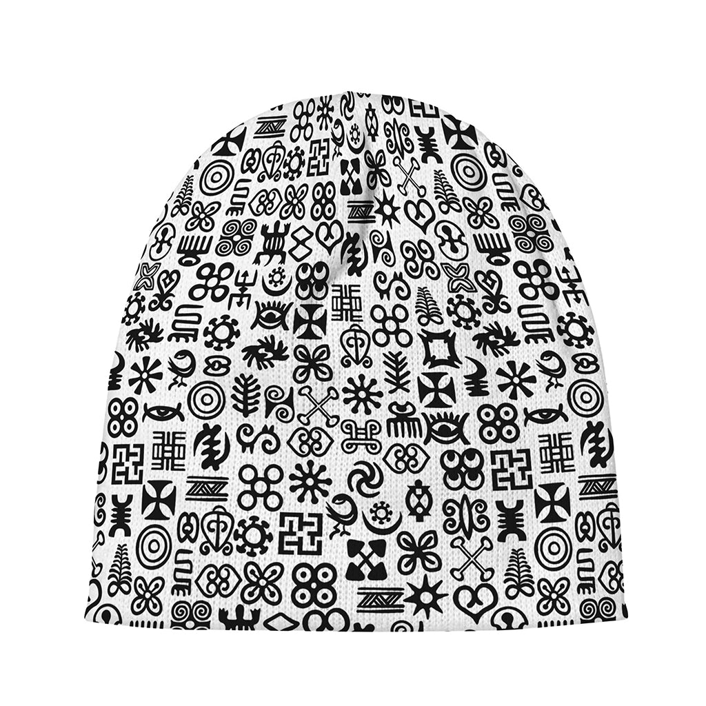 Black And White Adinkra Tribe Symbols Beanie