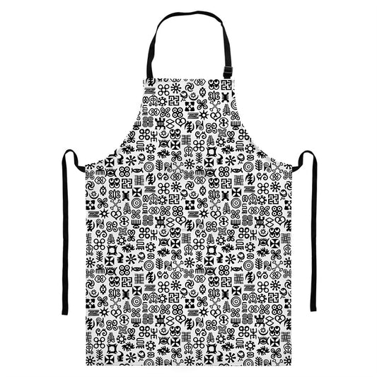 Black And White Adinkra Tribe Symbols Bib Apron With Pocket