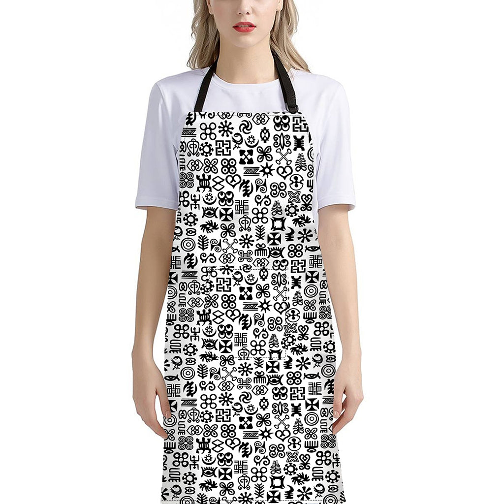 Black And White Adinkra Tribe Symbols Bib Apron With Pocket
