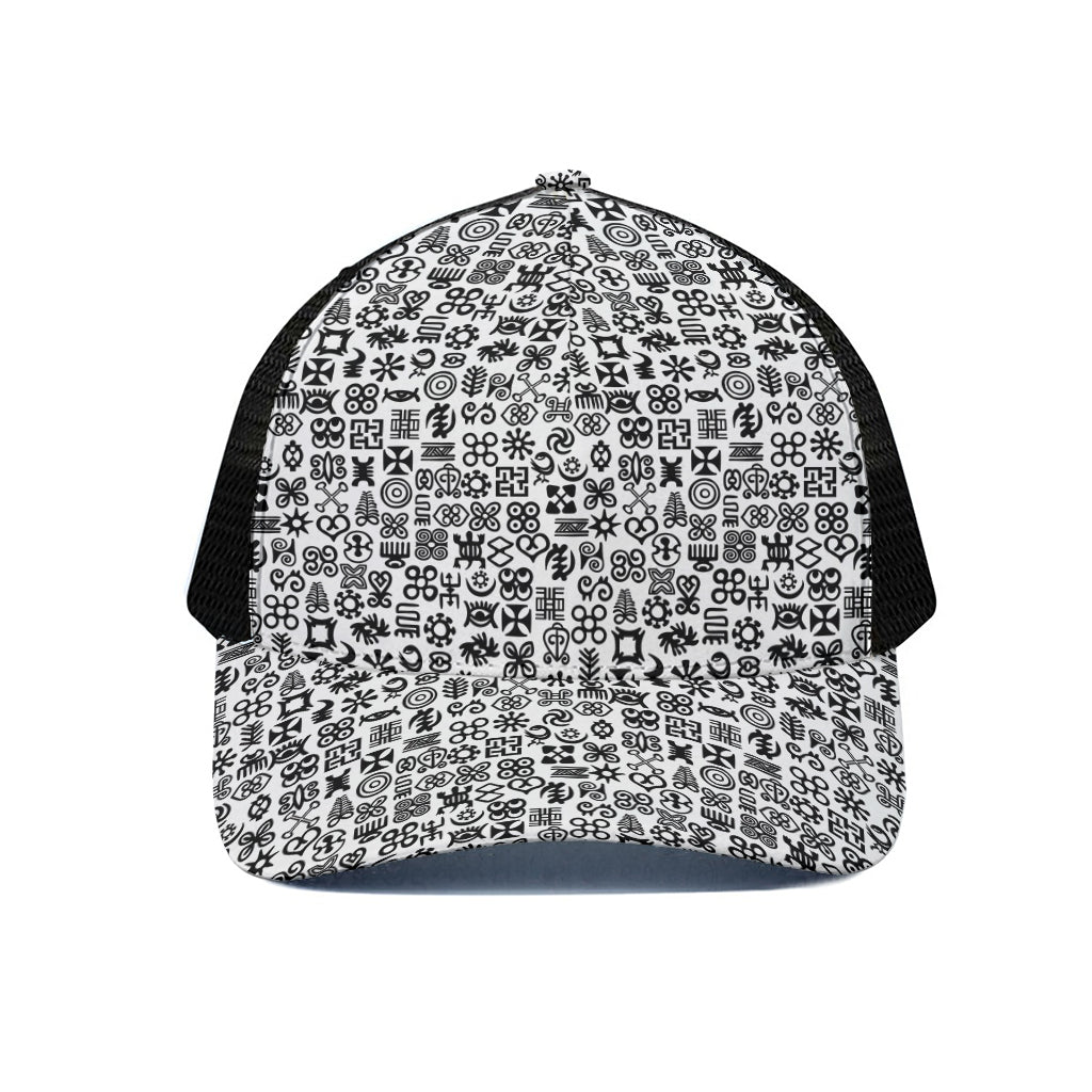 Black And White Adinkra Tribe Symbols Black Mesh Trucker Cap
