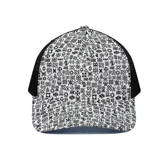 Black And White Adinkra Tribe Symbols Black Mesh Trucker Cap