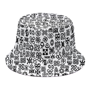 Black And White Adinkra Tribe Symbols Bucket Hat