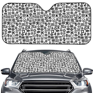 Black And White Adinkra Tribe Symbols Car Windshield Sun Shade