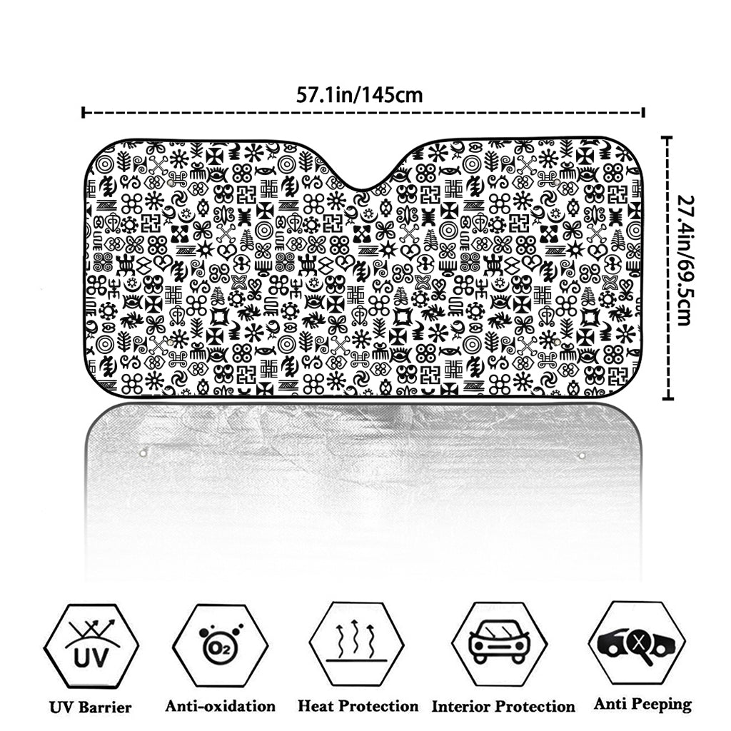 Black And White Adinkra Tribe Symbols Car Windshield Sun Shade