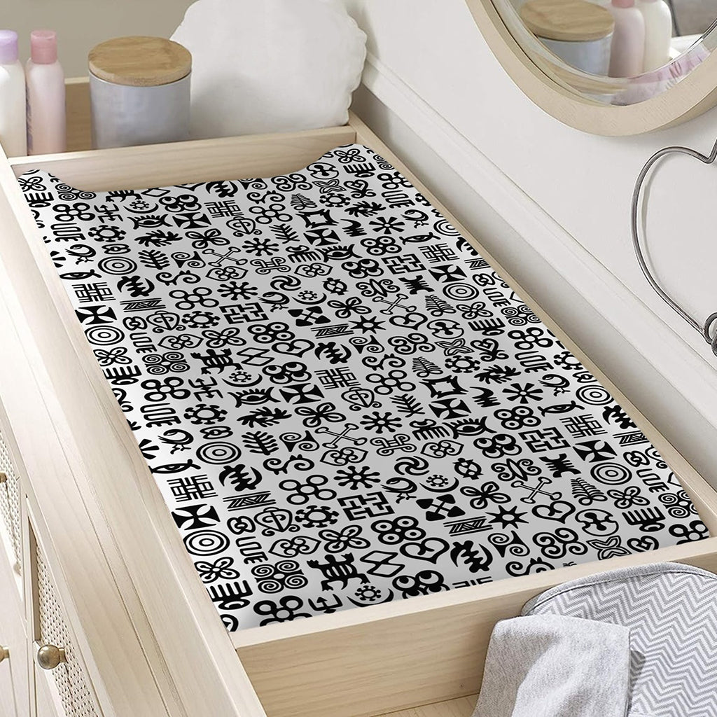 Black And White Adinkra Tribe Symbols Changing Pad Cover