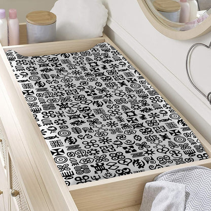 Black And White Adinkra Tribe Symbols Changing Pad Cover