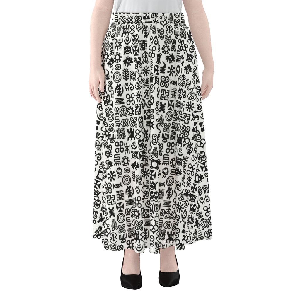 Black And White Adinkra Tribe Symbols Chiffon Maxi Skirt