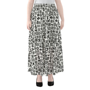 Black And White Adinkra Tribe Symbols Chiffon Maxi Skirt