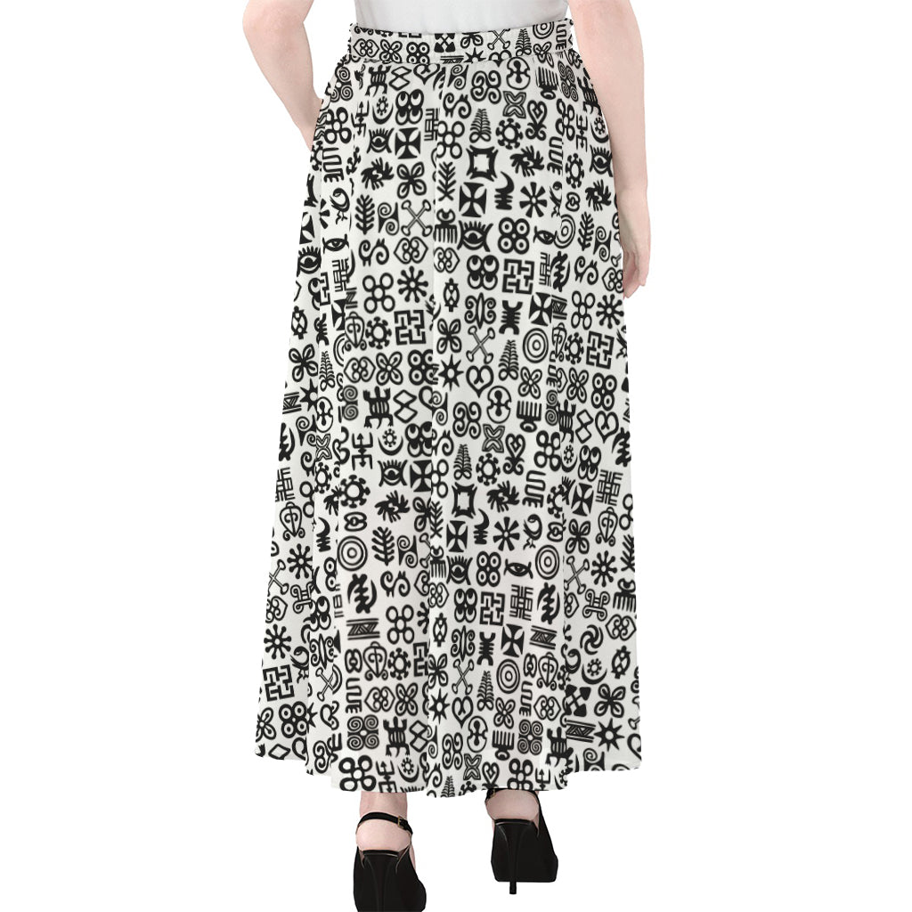 Black And White Adinkra Tribe Symbols Chiffon Maxi Skirt