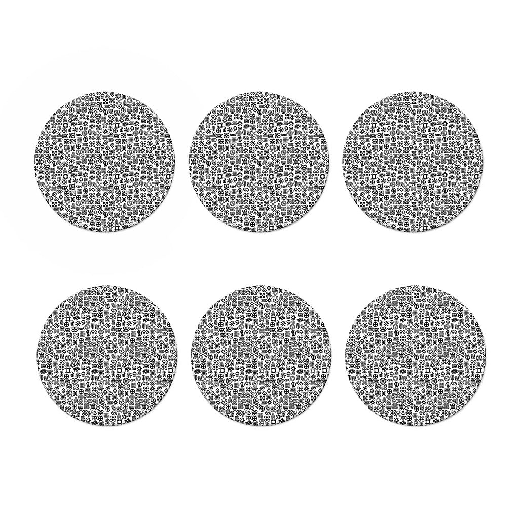 Black And White Adinkra Tribe Symbols Coaster Set