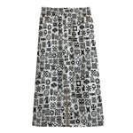 Black And White Adinkra Tribe Symbols Cotton Front Slit Maxi Skirt