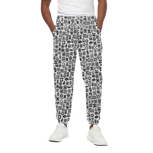 Black And White Adinkra Tribe Symbols Cotton Pants