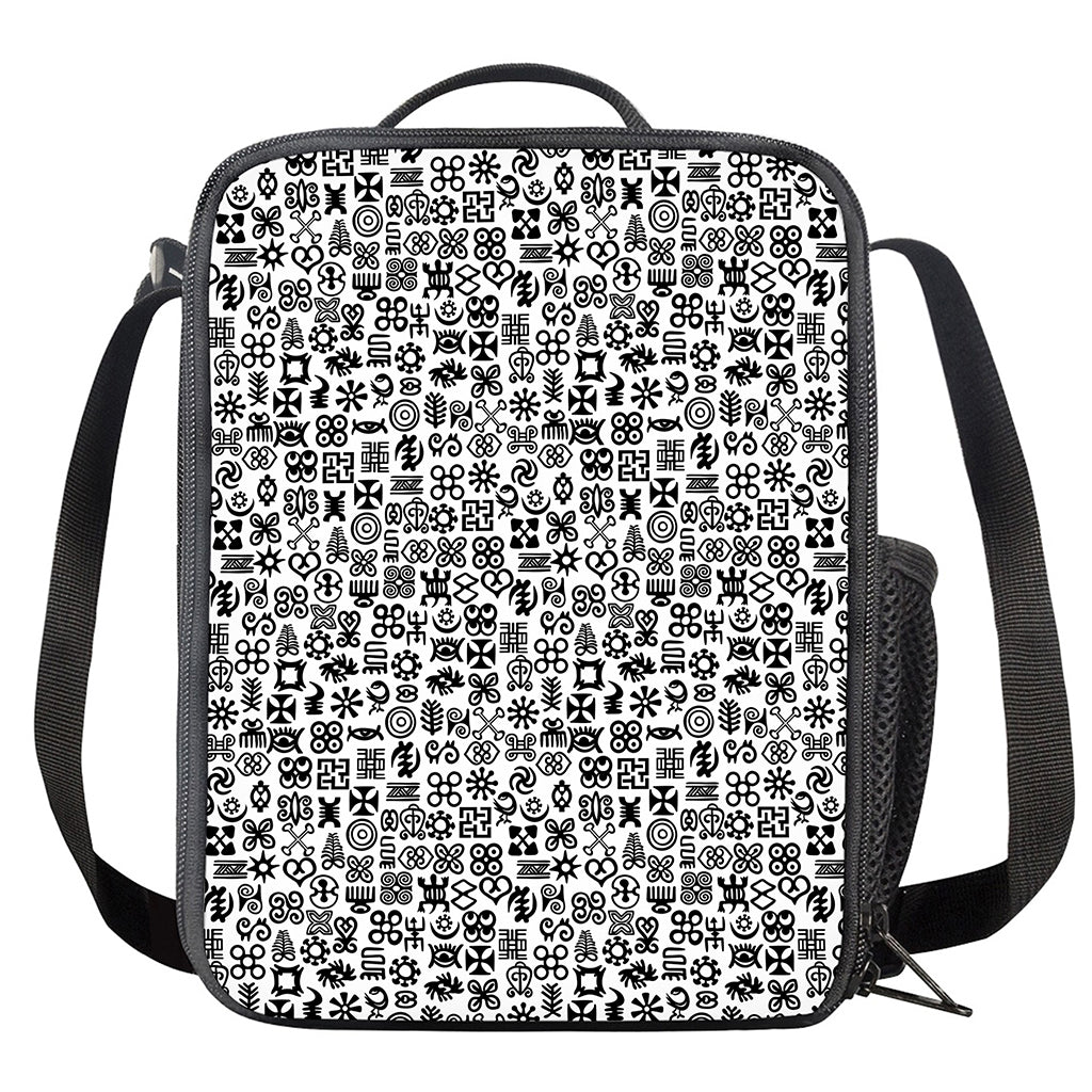Black And White Adinkra Tribe Symbols Crossbody Lunch Bag