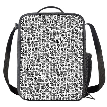 Black And White Adinkra Tribe Symbols Crossbody Lunch Bag
