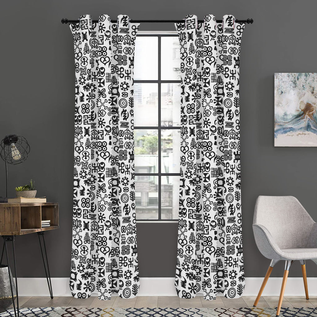 Black And White Adinkra Tribe Symbols Curtain