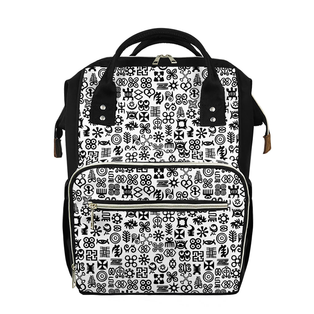 Black And White Adinkra Tribe Symbols Diaper Bag