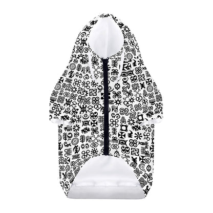Black And White Adinkra Tribe Symbols Dog Zip Up Hoodie