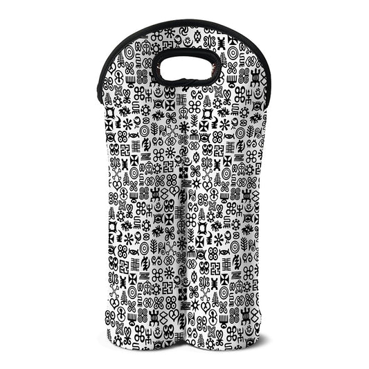 Black And White Adinkra Tribe Symbols Double Neoprene Wine Tote