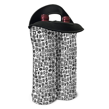 Black And White Adinkra Tribe Symbols Double Neoprene Wine Tote