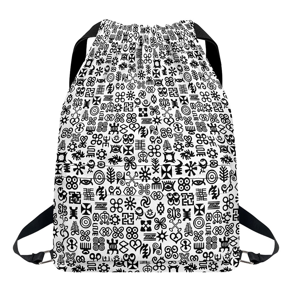 Black And White Adinkra Tribe Symbols Drawstring Backpack
