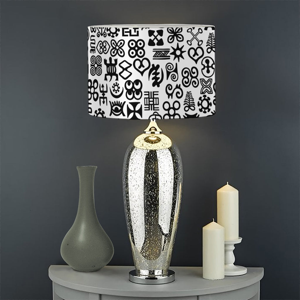 Black And White Adinkra Tribe Symbols Drum Lamp Shade