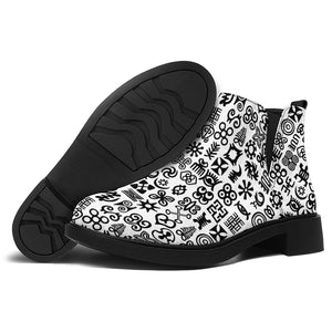 Black And White Adinkra Tribe Symbols Flat Ankle Boots