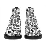 Black And White Adinkra Tribe Symbols Flat Ankle Boots