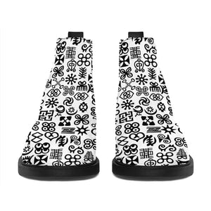 Black And White Adinkra Tribe Symbols Flat Ankle Boots