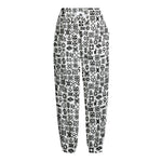 Black And White Adinkra Tribe Symbols Fleece Lined Knit Pants