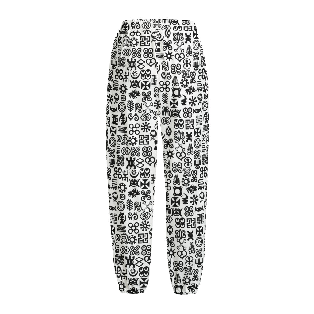 Black And White Adinkra Tribe Symbols Fleece Lined Knit Pants