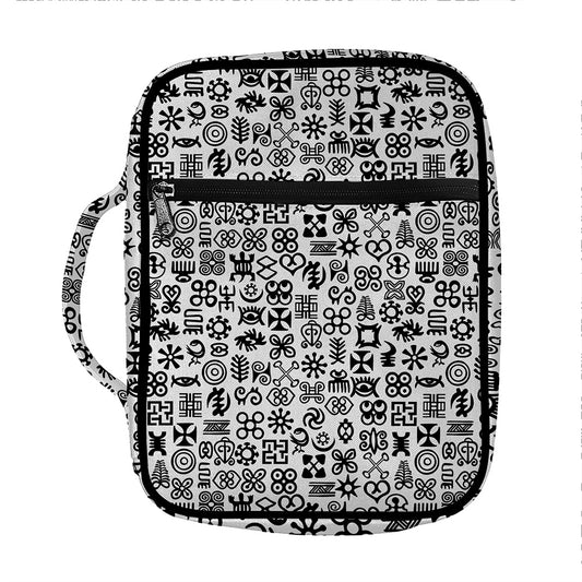 Black And White Adinkra Tribe Symbols Front Pocket Bible Bag