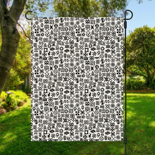 Black And White Adinkra Tribe Symbols Garden Flag