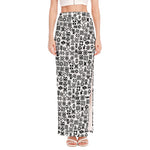 Black And White Adinkra Tribe Symbols High Slit Maxi Skirt