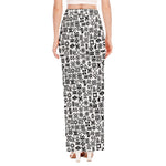 Black And White Adinkra Tribe Symbols High Slit Maxi Skirt