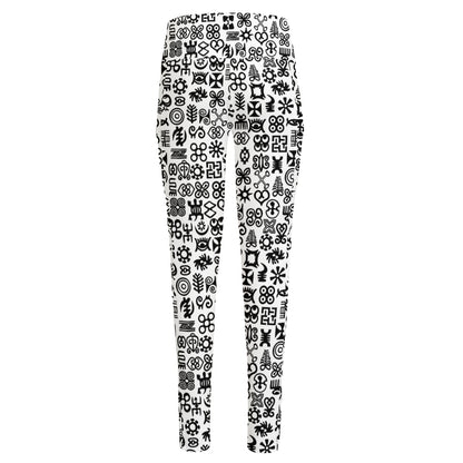 Black And White Adinkra Tribe Symbols High-Waisted Pocket Leggings