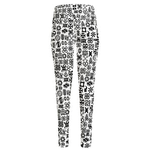 Black And White Adinkra Tribe Symbols High-Waisted Pocket Leggings