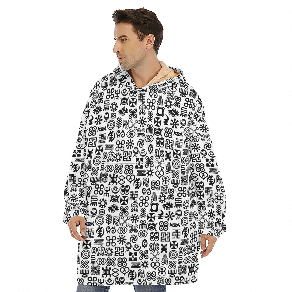 Black And White Adinkra Tribe Symbols Hoodie Blanket