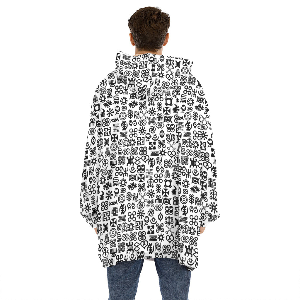 Black And White Adinkra Tribe Symbols Hoodie Blanket