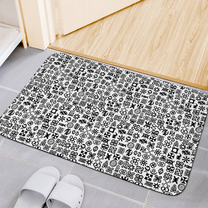 Black And White Adinkra Tribe Symbols Indoor Door Mat