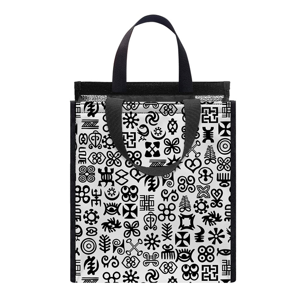 Black And White Adinkra Tribe Symbols Insulated Lunch Tote