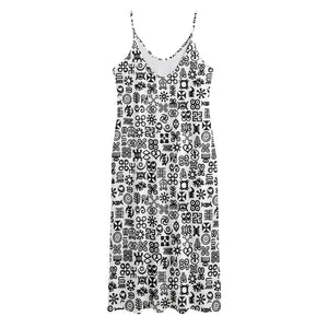 Black And White Adinkra Tribe Symbols Jersey Midi Cami Dress