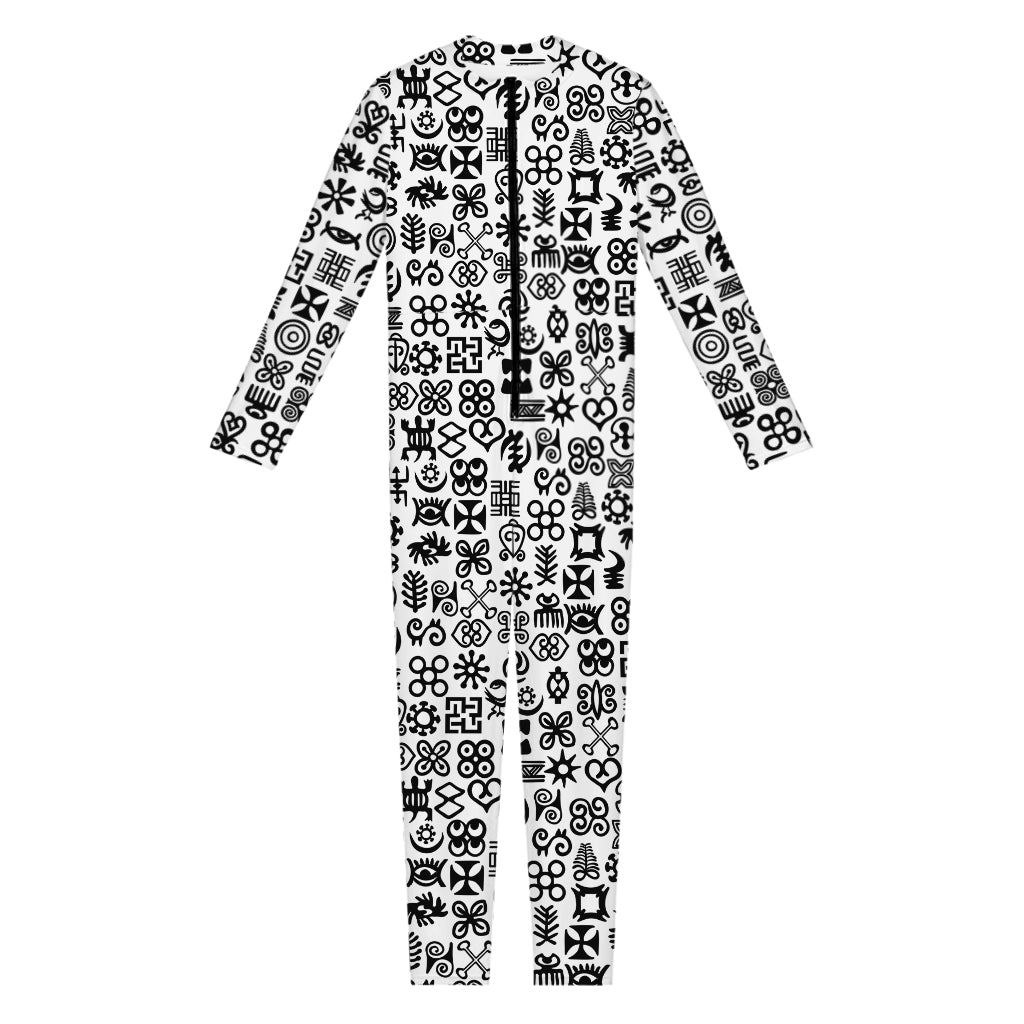 Black And White Adinkra Tribe Symbols Jumpsuit