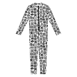 Black And White Adinkra Tribe Symbols Jumpsuit