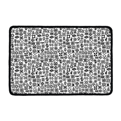 Black And White Adinkra Tribe Symbols Kitchen Mat