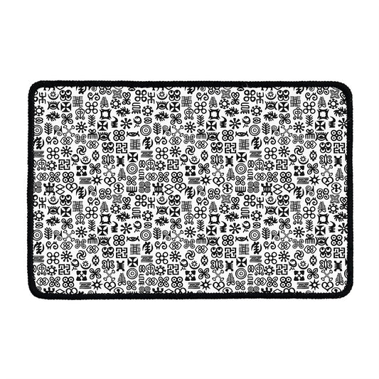 Black And White Adinkra Tribe Symbols Kitchen Mat