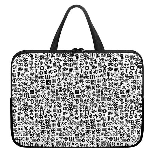 Black And White Adinkra Tribe Symbols Laptop Sleeve With Handle