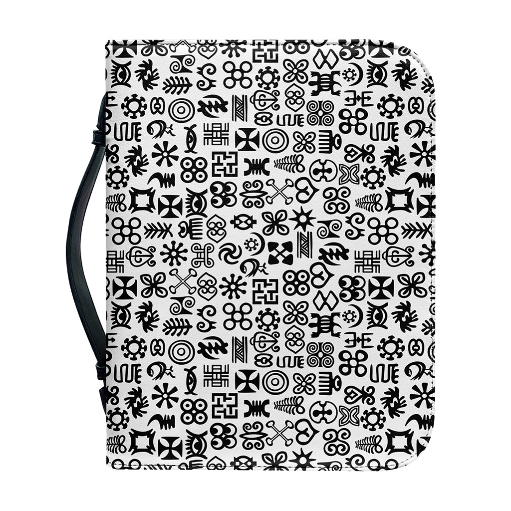 Black And White Adinkra Tribe Symbols Leather Bible Cover